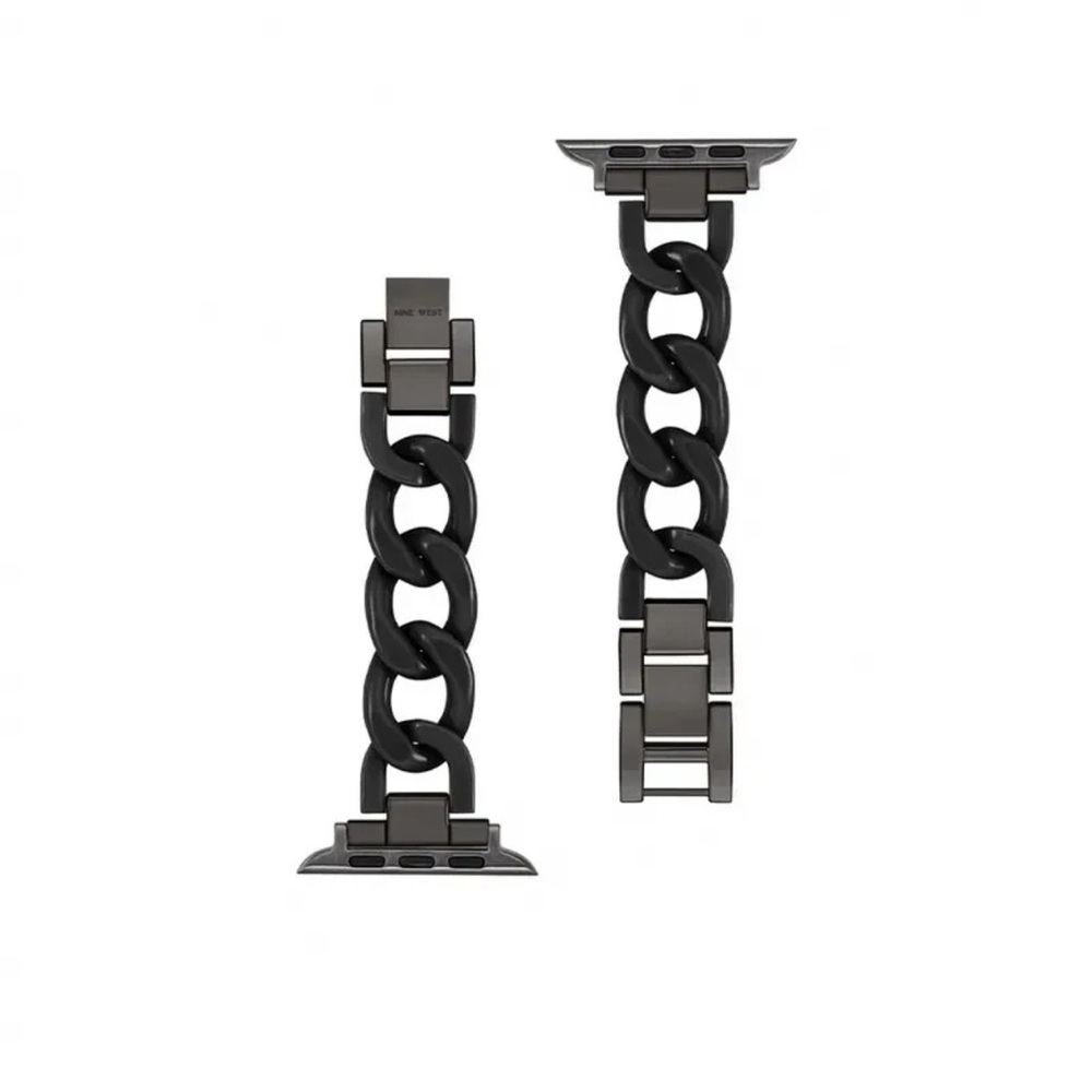 Nine West Womens Black Plastic Chain Link Compatible with Apple Watch 42/44/45mm